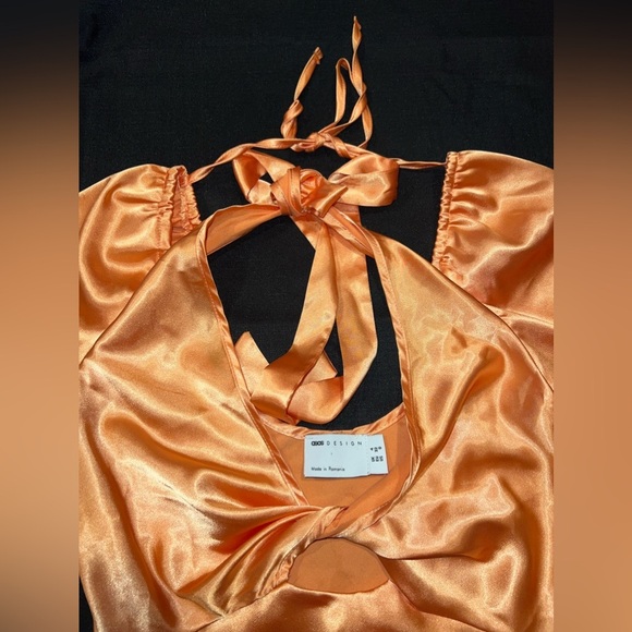 ASOS Twist Front Satin Blouse, Satin Top, orange top, vibrant top, neon top - Picture 10 of 12